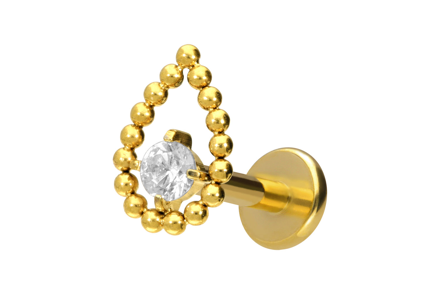 Titan Labret Piercing mit Innengewinde TROPFEN + KRISTALL